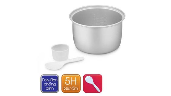 Nồi cơm điện Sharp 1 lít KS-11ETV "RB" đi kèm lòng nồi chống dính, chén đong gạo và vá bới cơm