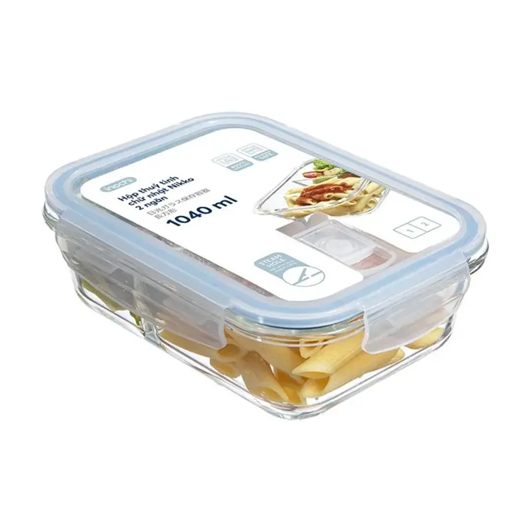 Hộp thủy tinh chữ nhật Inochi Nikko 2 ngăn (1040ml)