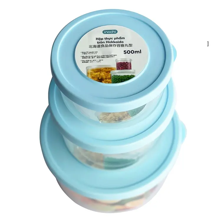 Bộ 3 hộp thực phẩm tròn Inochi Hokkaido (500-1000-2000ml)