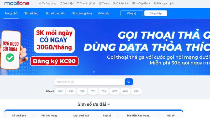 Bước 1: Truy cập vào trang web của MobiFone tại https://chonso.mobifone.vn/.