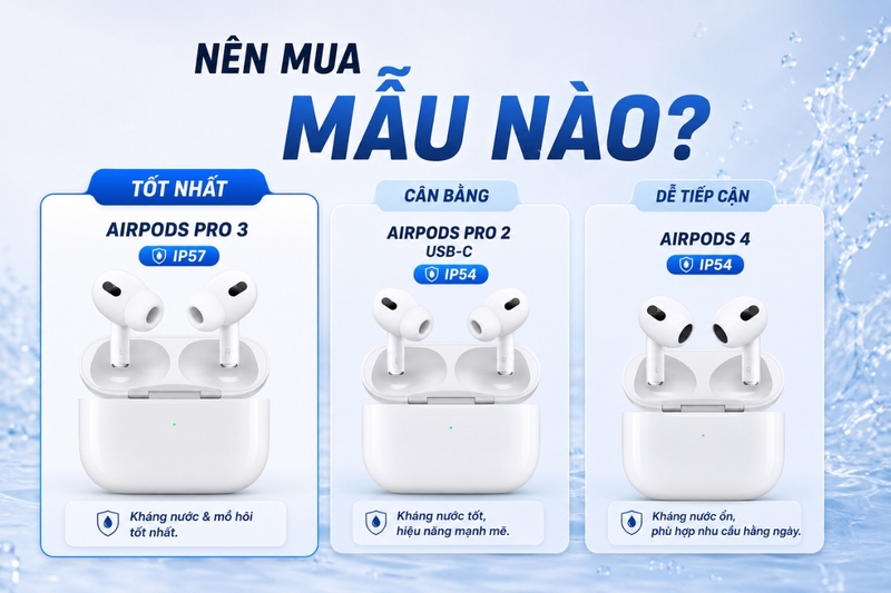 Nên mua AirPods nào nếu cần kháng nước tốt?