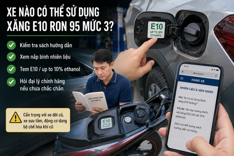 Xe nào có thể sử dụng xăng E10 RON 95 mức 3?