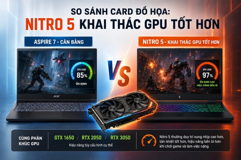 So sánh card đồ họa: Nitro 5 khai thác GPU tốt hơn khi cùng cấu hình