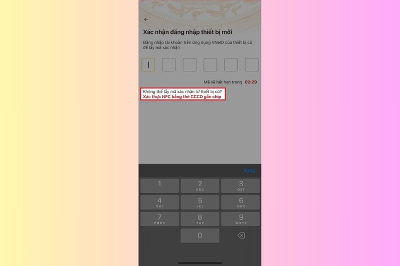 Chọn phương thức xác thực bằng Căn cước công dân gắn chip (NFC)