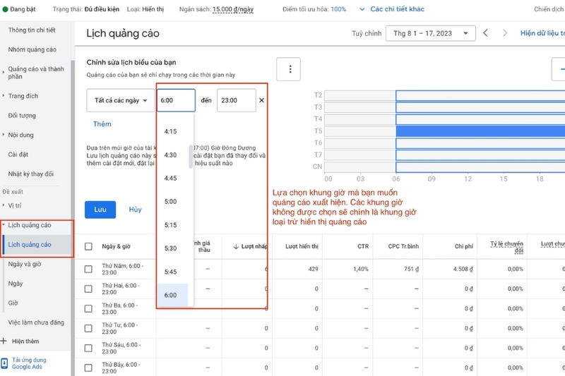 Sử dụng tính năng lập lịch quảng cáo để chỉ hiển thị quảng cáo vào khung giờ nhất định