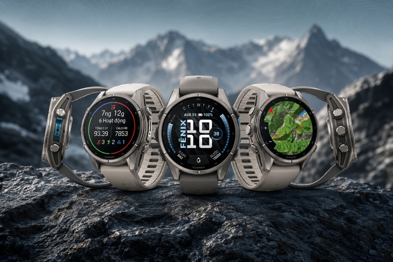 Garmin Fenix 9 Titanium 43mm AMOLED dây đeo silicon xám sương mù - 1