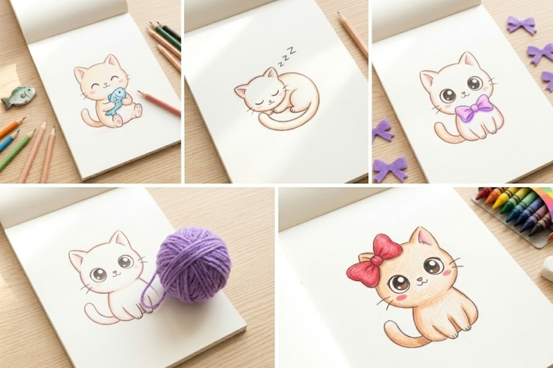 Cách vẽ con mèo chibi - 11