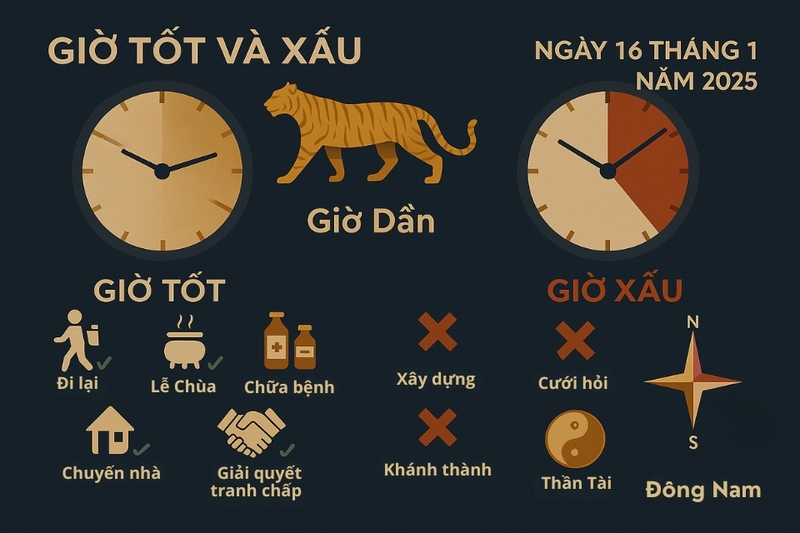 Khi tìm hiểu "16/1 là ngày gì", chúng ta cũng nên biết về các giờ hoàng đạo và hắc đạo trong ngày