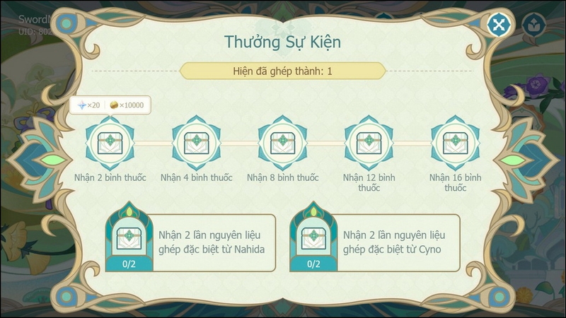 Phần thưởng khi hoàn thành 16 công thức pha Thuốc Tiên Lấp Lánh?