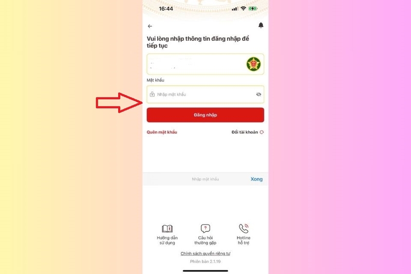Điền thông tin đăng nhập vào giao diện yêu cầu