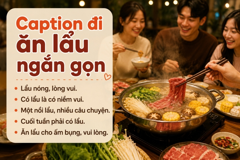 aption đi ăn lẩu ngắn gọn