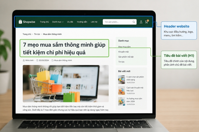Header website khác gì tiêu đề bài viết?