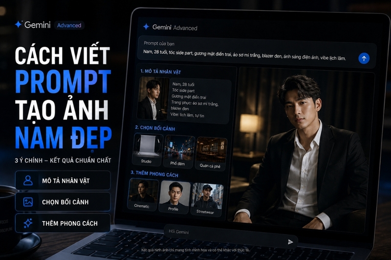 Cách viết prompt tạo ảnh nam đẹp trên Gemini