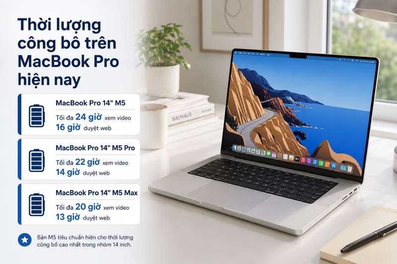 Thời lượng công bố trên MacBook Pro hiện nay
