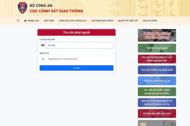 Tra cứu trên cổng thông tin Cục Cảnh sát giao thông (2)