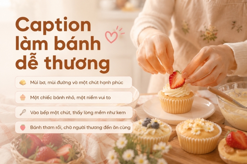 Caption làm bánh dễ thương