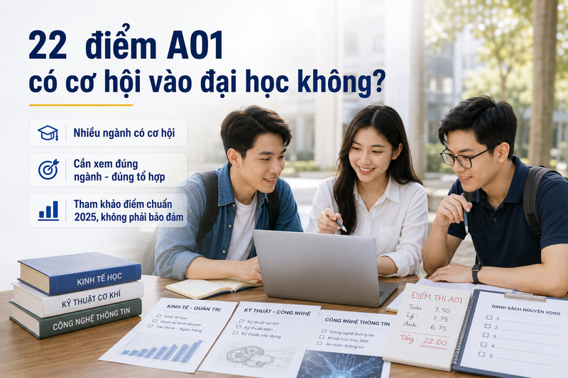 Mức 22 điểm tổ hợp A01 có cơ hội vào đại học không