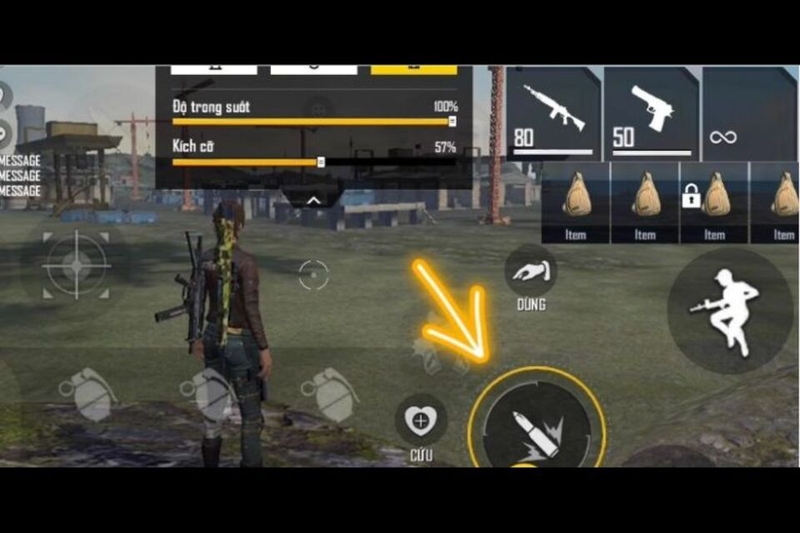 Tuỳ chỉnh độ trong suốt và kích thước nút “Bắn”