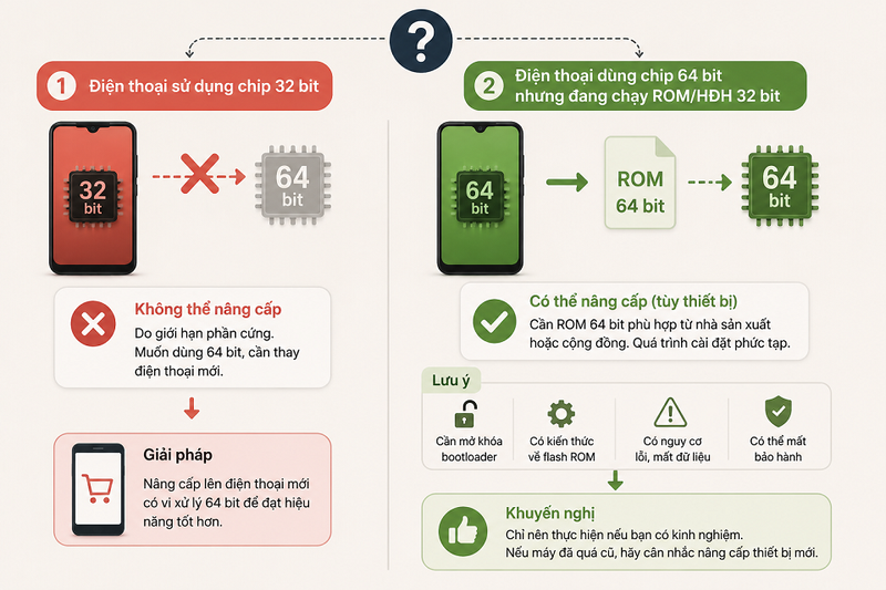 Nếu điện thoại là 32 bit thì có nên nâng cấp lên 64 bit không?
