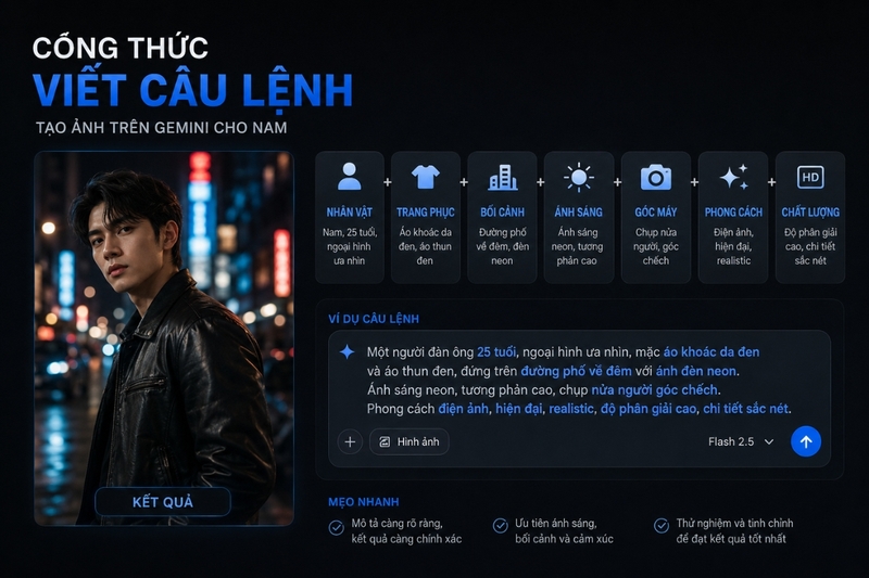 Công thức viết câu lệnh tạo ảnh trên Gemini cho nam