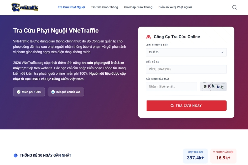 Tra cứu qua ứng dụng VNeTraffic