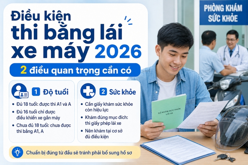 Điều kiện thi bằng lái xe máy năm 2026