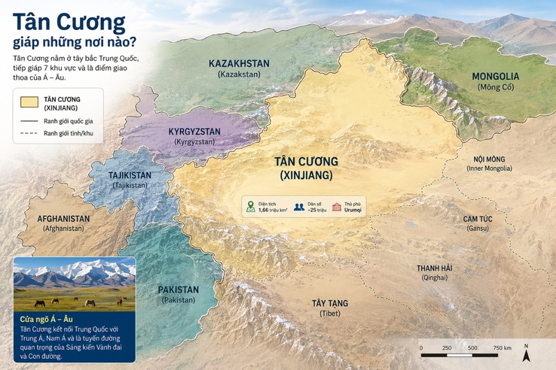 Tân Cương giáp những nơi nào