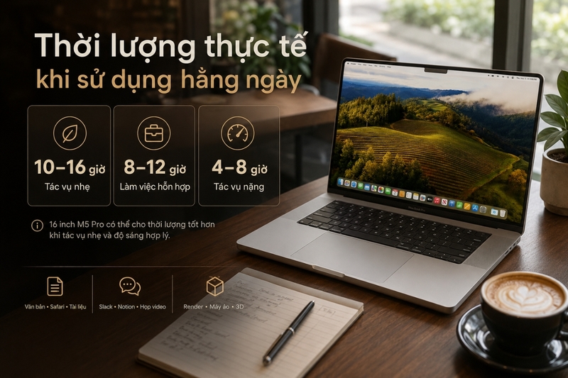 Thời lượng thực tế khi sử dụng hằng ngày