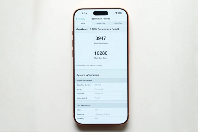 Trên Geekbench 6, iPhone 17 Pro Max đạt 3,947 điểm đơn nhân và 10,280 điểm đa nhân