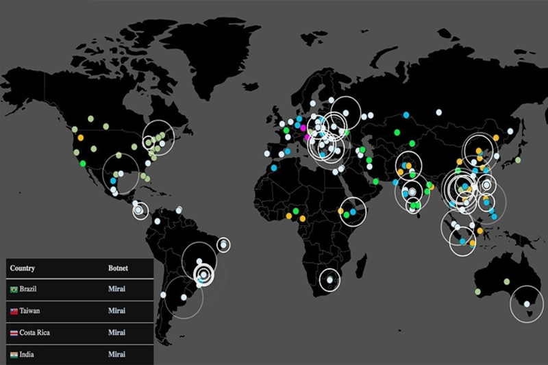 mạng botnet Mirai đã lây nhiễm tới 49.657 địa chỉ IP tại 164 quốc gia trên toàn thế giới