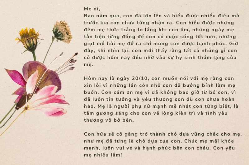 Thư tặng mẹ khi con đã trưởng thành