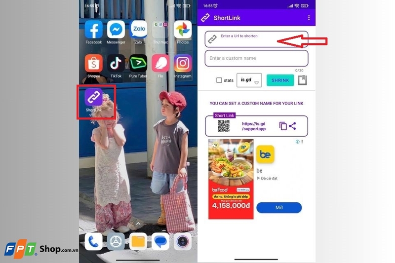 Tiến hành rút gọn link