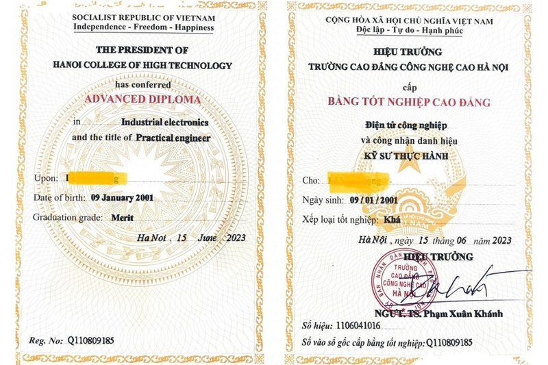 Mẫu bằng tốt nghiệp cao đẳng hiện hành