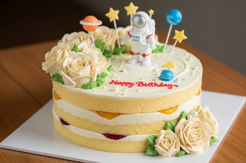 Bánh phi hành gia trang trí kem hoa truyền thống