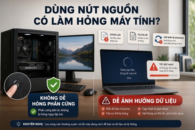 Tắt máy bằng nút nguồn có làm hỏng máy không