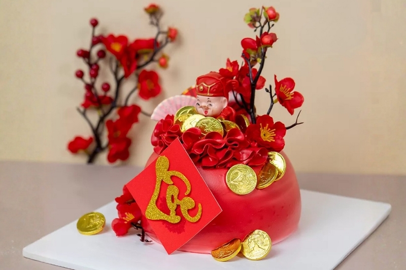 Bánh kem thần tài hình cây tài lộc