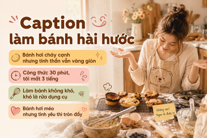 Caption làm bánh hài hước