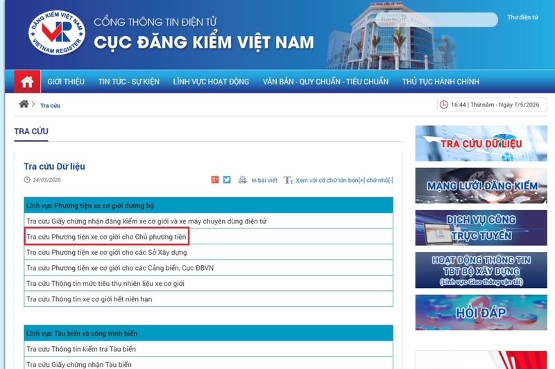 Tra cứu qua Cục Đăng kiểm Việt Nam với ô tô