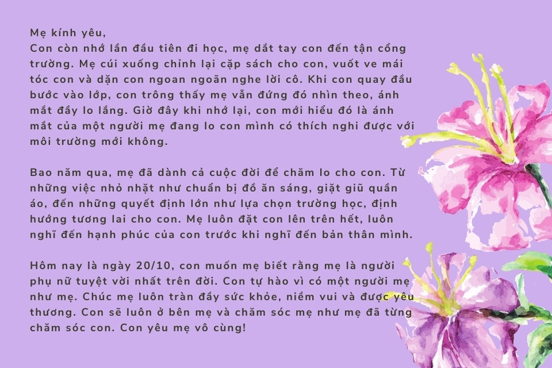Thư tặng mẹ đầy cảm xúc