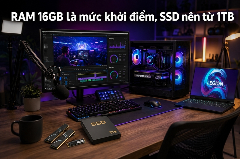 RAM 16GB là mức khởi điểm, 32GB dễ dùng lâu dài hơn