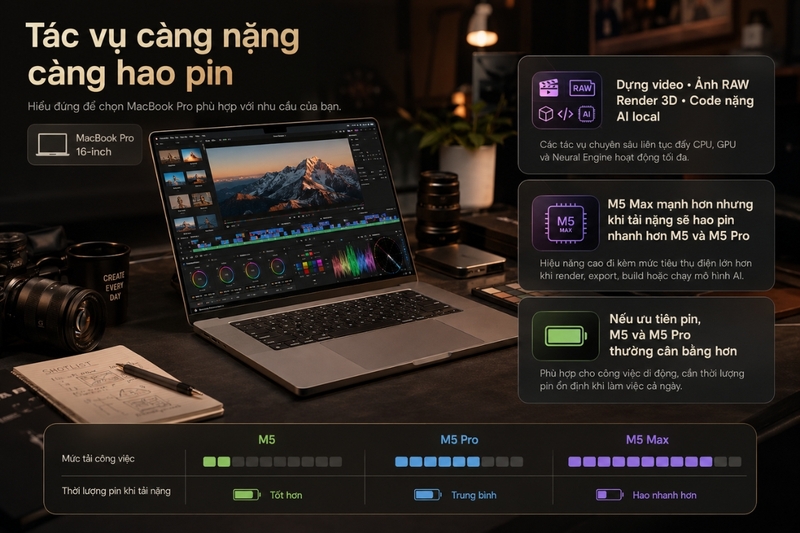 Tác vụ càng nặng càng hao pin