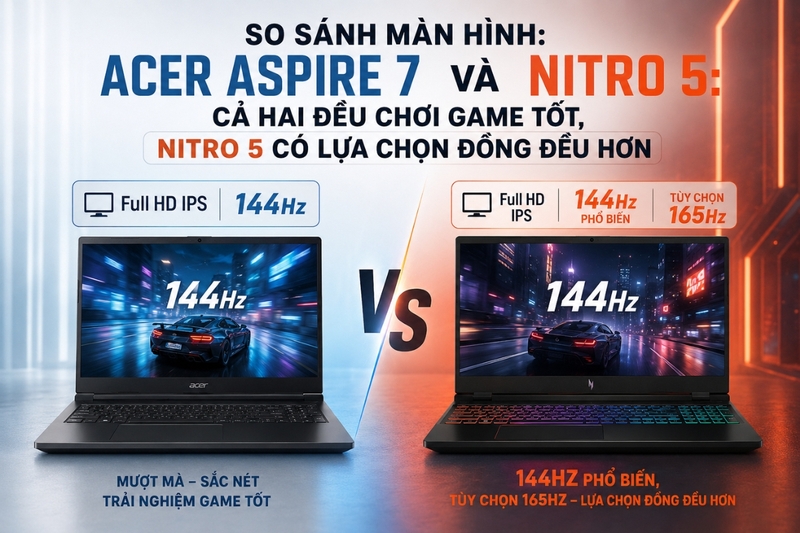 So sánh màn hình: Cả hai đều chơi game tốt, Nitro 5 có lựa chọn đồng đều hơn
