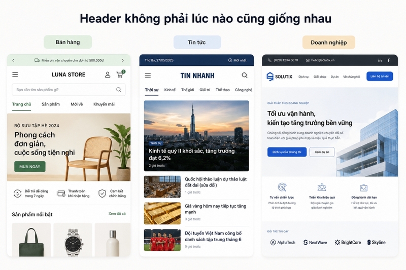 Header có phải lúc nào cũng giống nhau không?