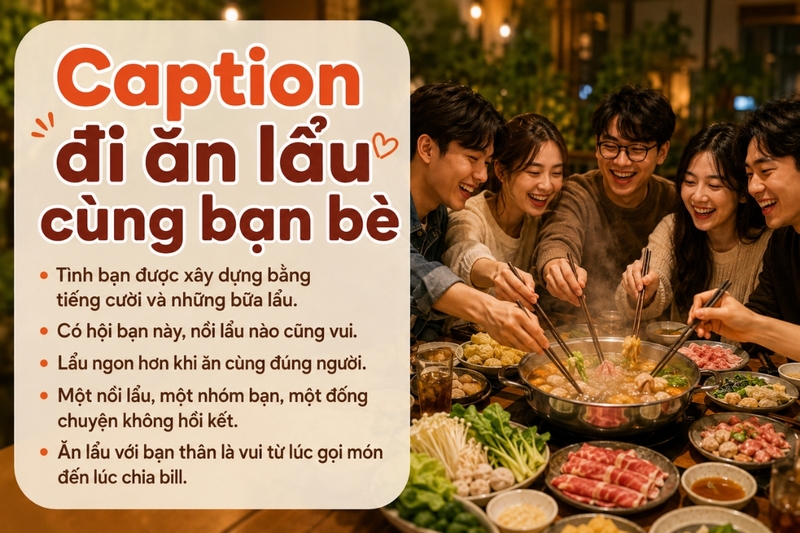 Caption đi ăn lẩu cùng bạn bè