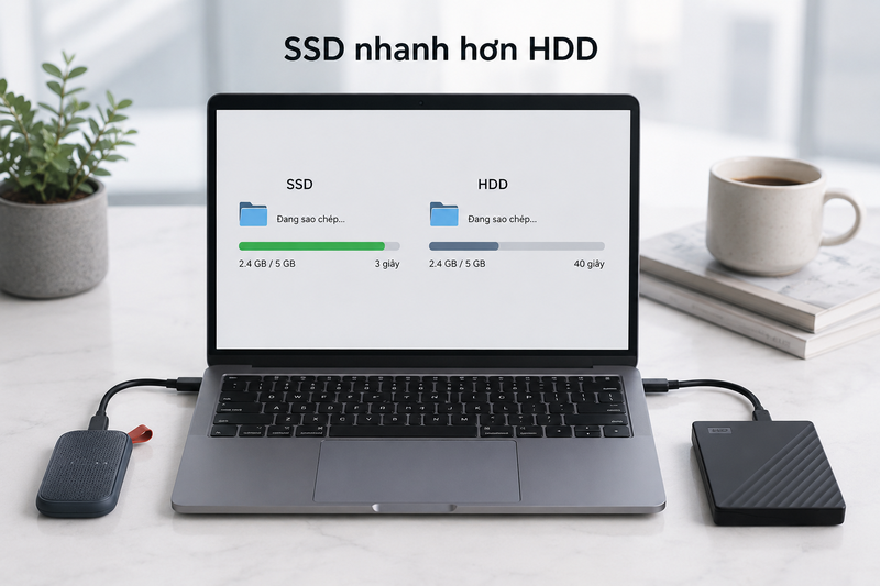 SSD di động nhanh hơn HDD bao nhiêu