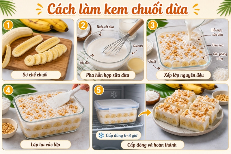 C&aacute;ch l&agrave;m kem chuối dừa (2)