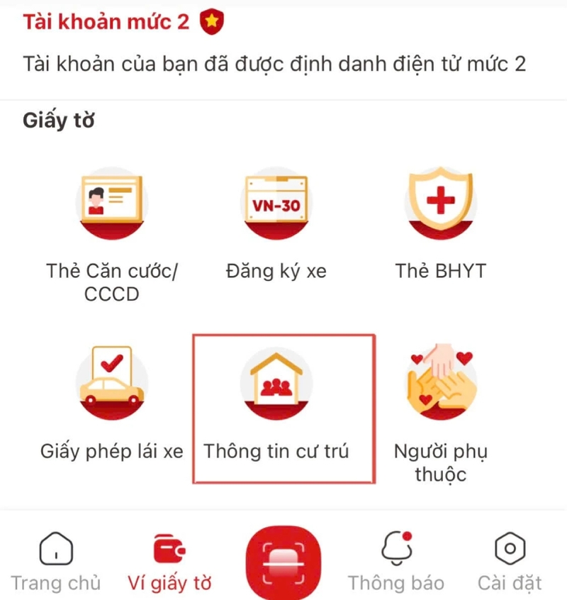Chọn "Thông tin cư trú" và nhập mật khẩu xác thực.