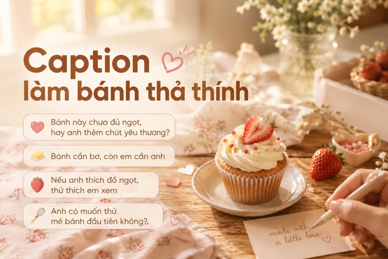 Caption làm bánh thả thính
