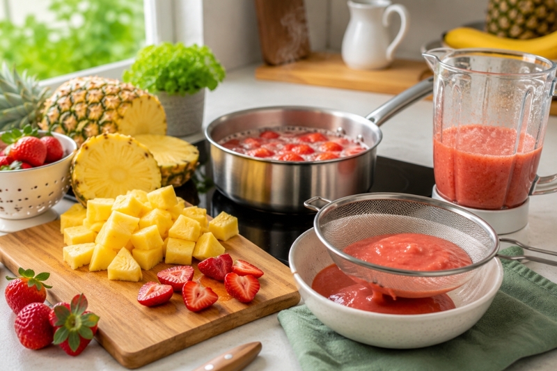 Bước 1: Sơ chế v&agrave; l&agrave;m nền tr&aacute;i c&acirc;y