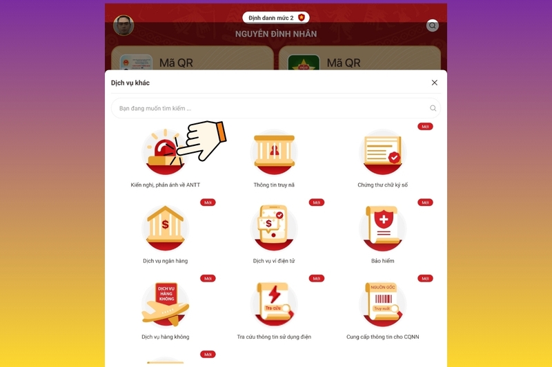 Chọn “Kiến nghị, phản ánh về an ninh, trật tự”.